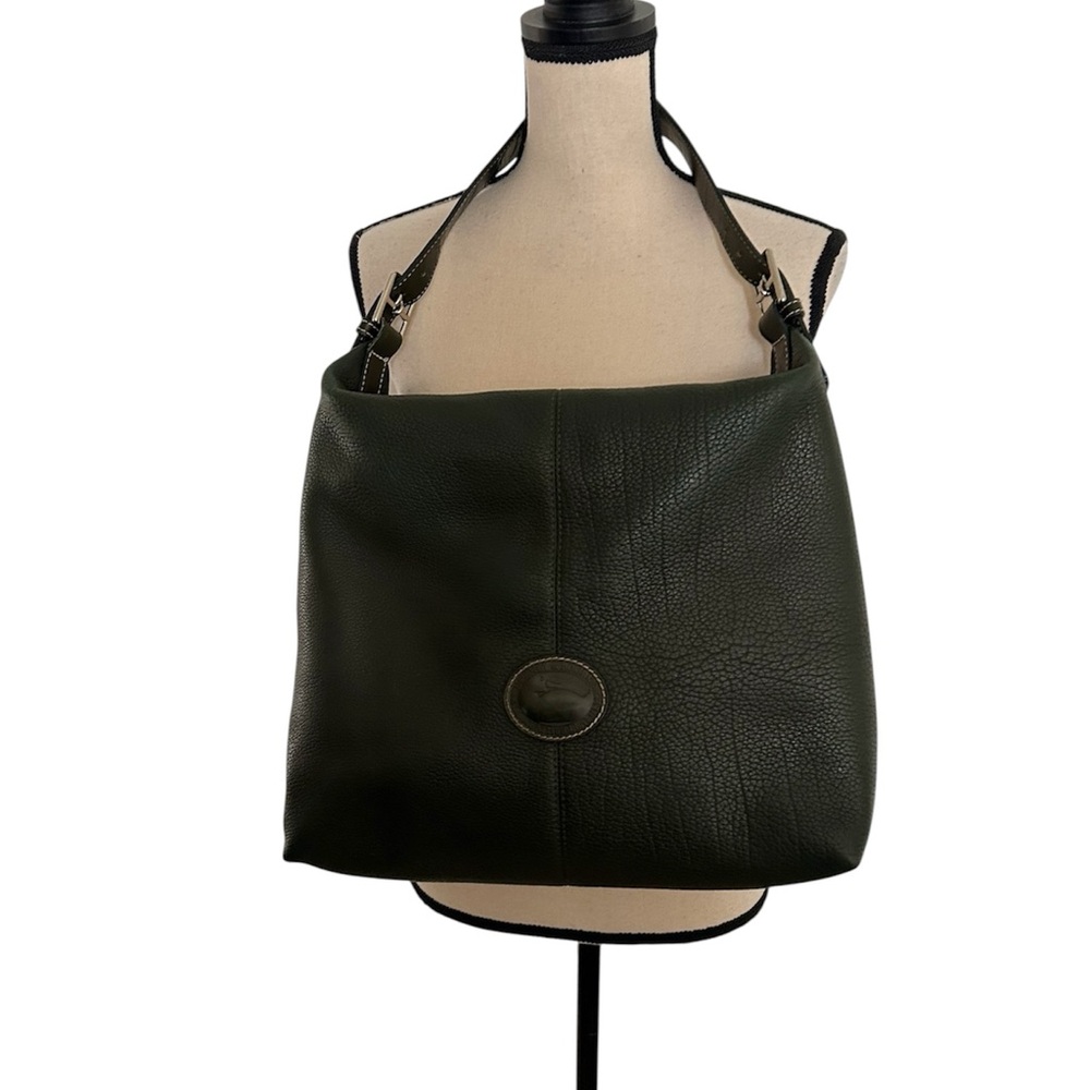 Dooney & Bourke Large Peebled Leather Hobo Shoulder Bag in Olive Green